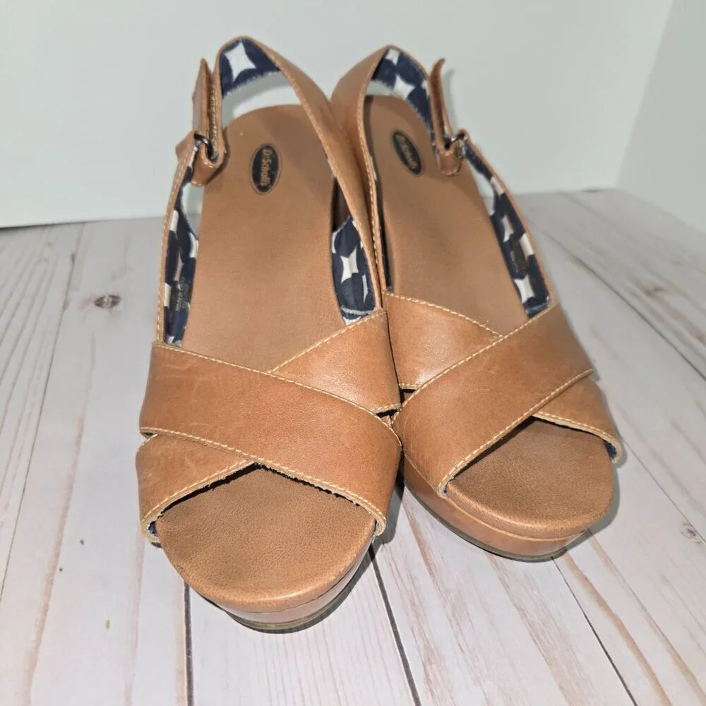 Dr. Scholl’s Melonie Tan Leather Wedge Sandals Women’s Size 8 Slingback